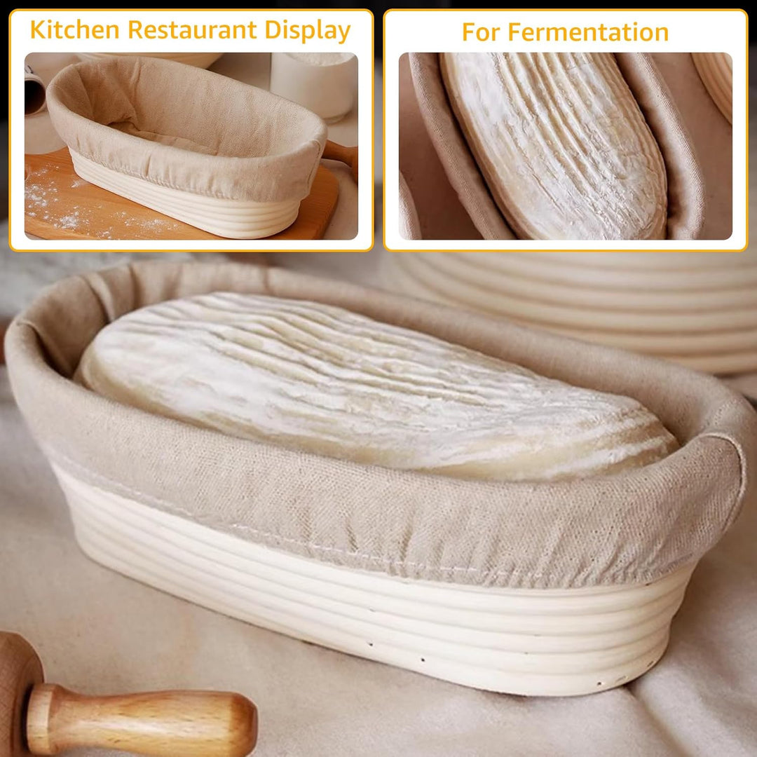 Gärkorb zum Brotbacken 2er- Set, 30 cm, Gärkörbchen aus natürlichem Rattan für selbstgemachtes Brotn