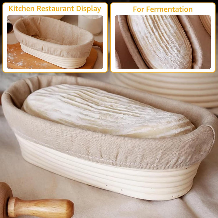 Gärkorb zum Brotbacken 2er- Set, 30 cm, Gärkörbchen aus natürlichem Rattan für selbstgemachtes Brotn
