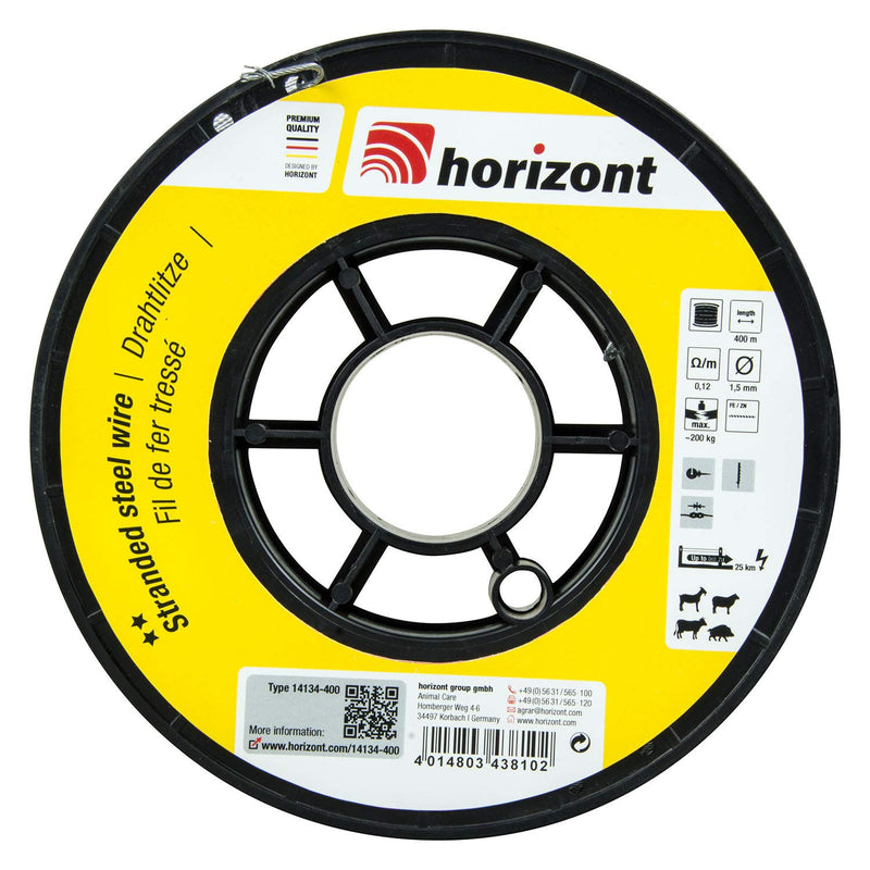 horizont Weidezaundraht mit Spule, Drahtlitze, 400 m lang, 1,5 mm breit, 200 kg Bruchlast, besonders