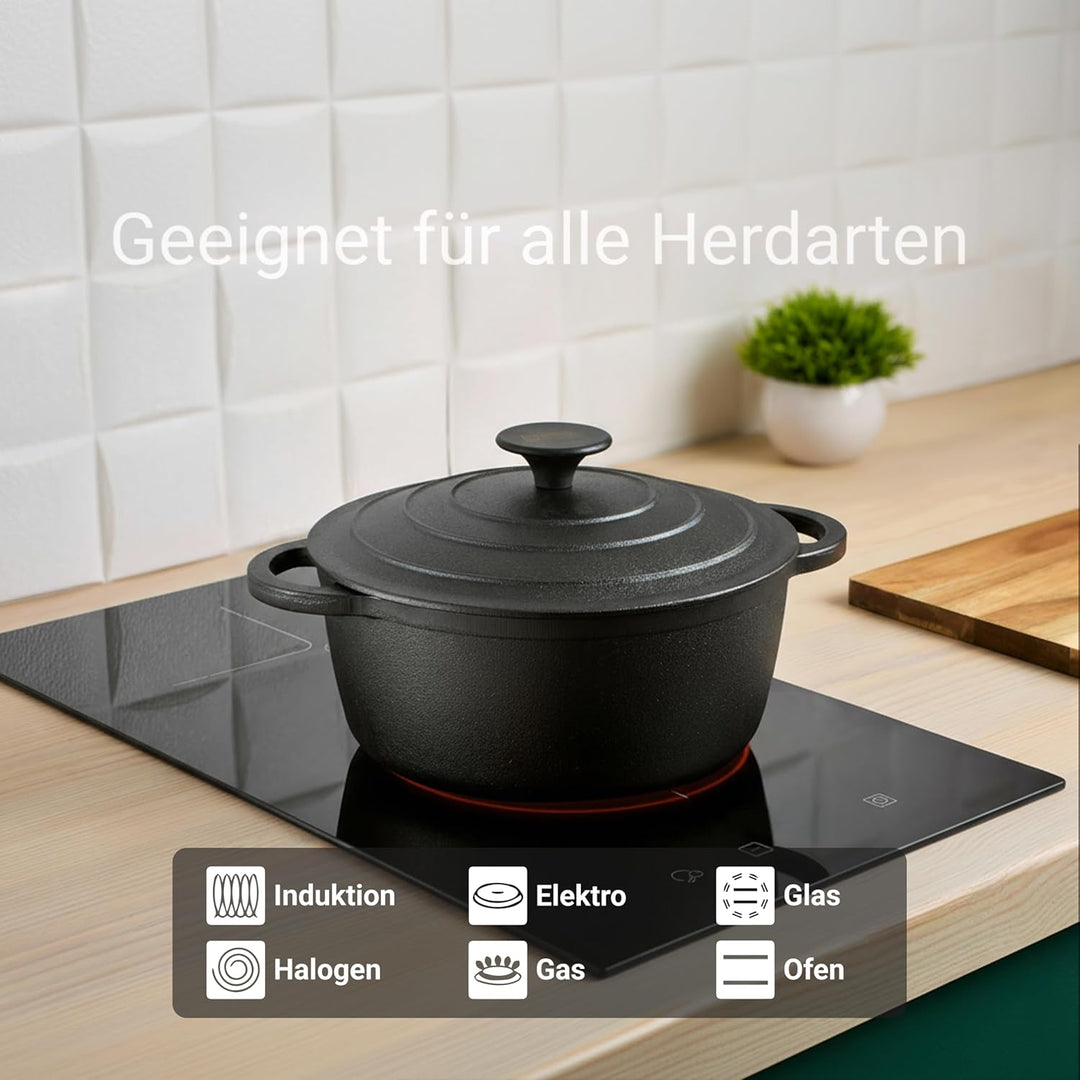 BIOL Gusseisen Topf mit Deckel Ø 25 cm 5L für Küche Backen Schmoren Braten Antihaftwirkung, für alle