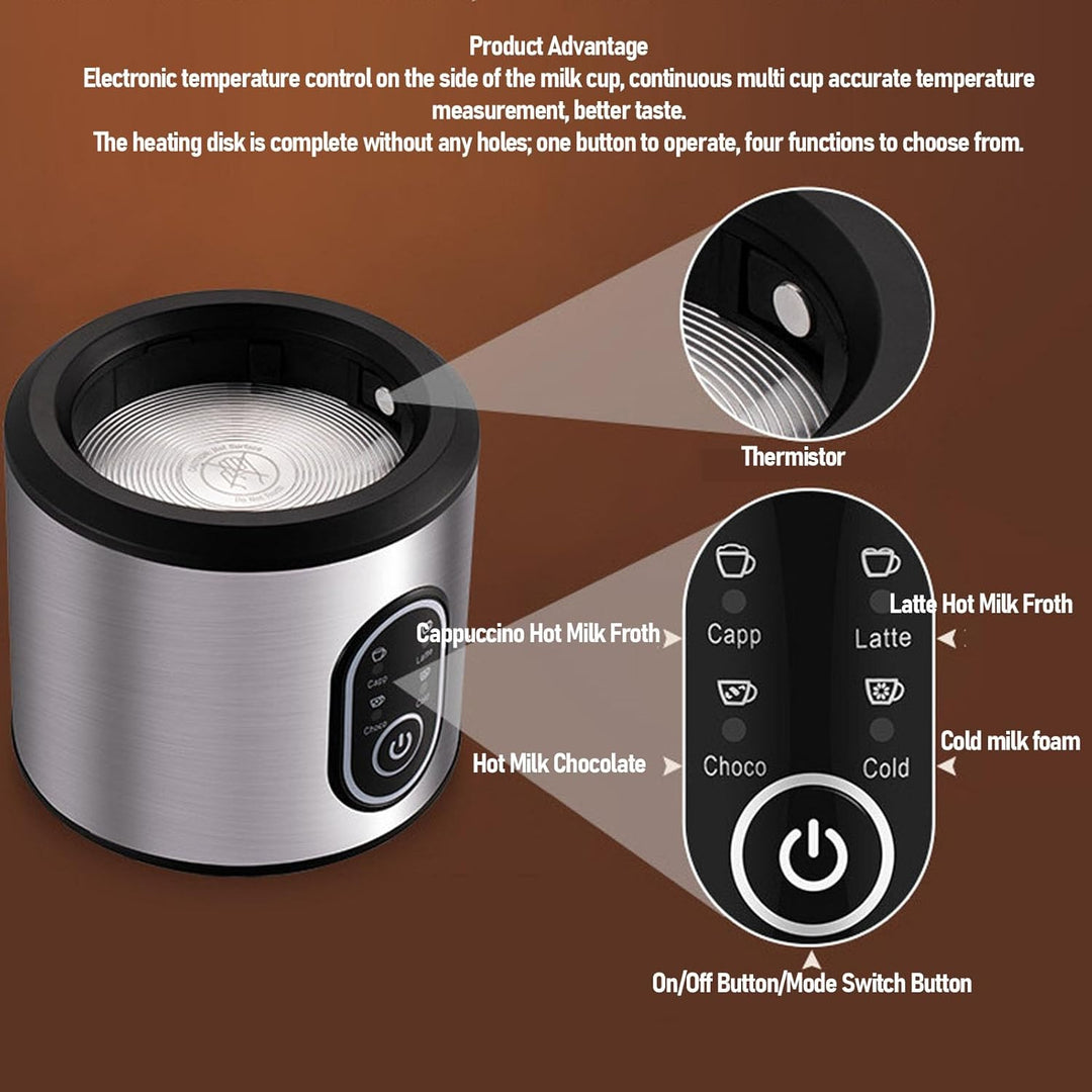 Ejoyous Milchaufschäumer Elektrisch 4 in 1, Edelstahl, 150-250ml, Antihaftbeschichtung, Spülmaschine