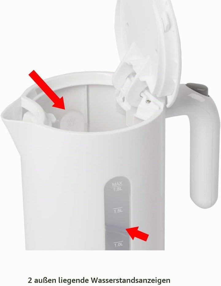 Clatronic Wasserkocher 1,8L mit verdecktem Edelstahlheizelement | Kettle mit herausnehmbarem Kalkfil
