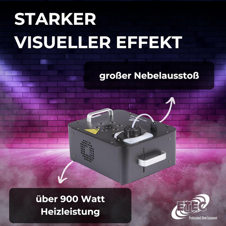 ETEC Professional FOG 900 LED RGB 3in1 DMX Vertikal-Nebelmaschine - CO2 Effekt, Geyser Nebler, Party