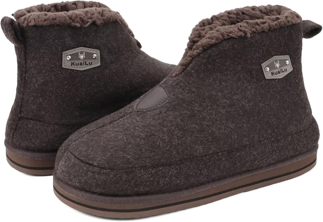KuaiLu Hausschuhe Boots Herren Winter Filz Hausstiefel Warm Plüsch Flauschige Fell Hüttenschuhe Kusc