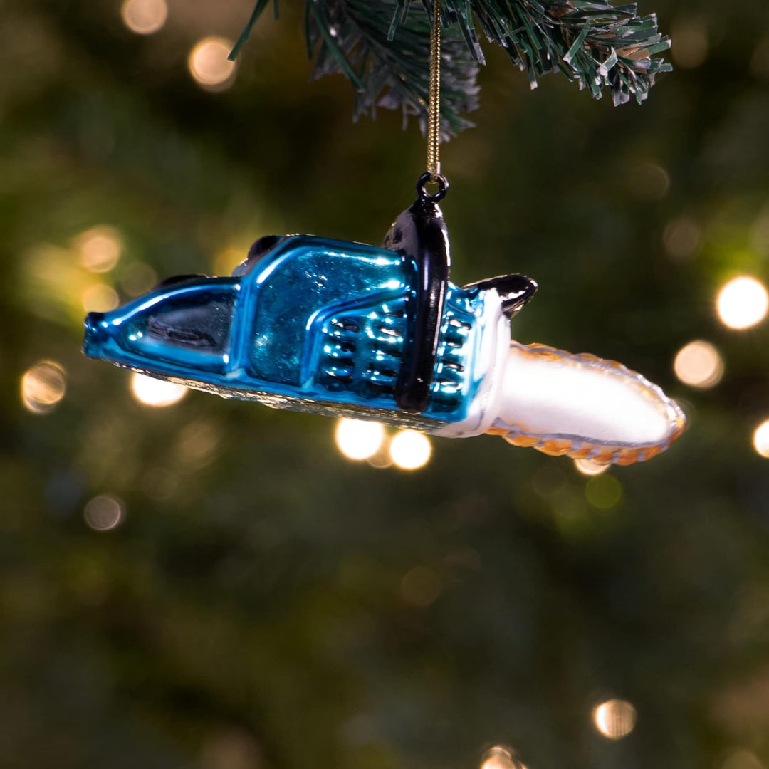 com-four® 3X Premium Christbaumschmuck - Deko-Kettensäge aus echtem Glas - besondere Baumkugeln als
