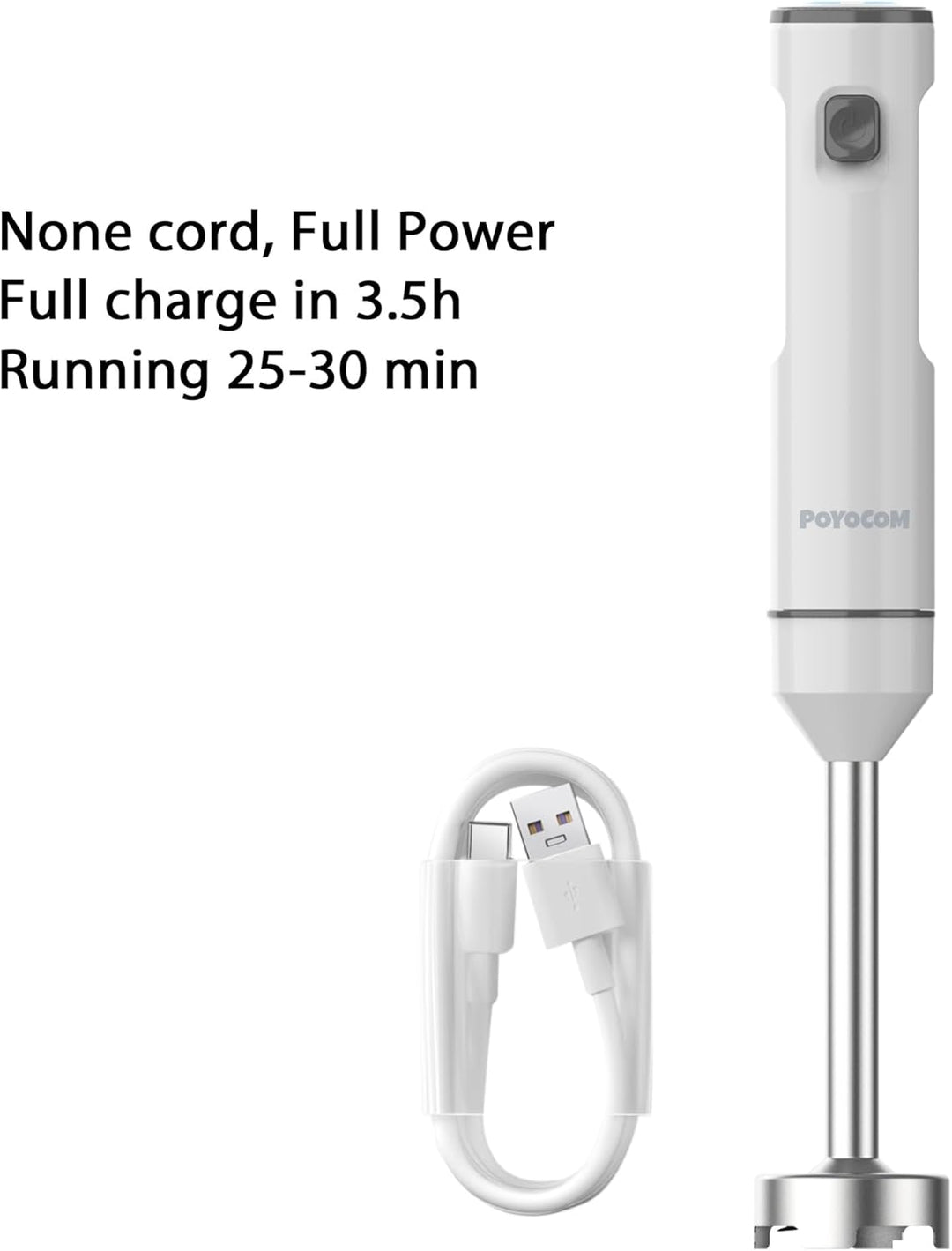 POYOCOM Kabelloser Stabmixer, Akku-Stabmixer mit TYP-C-Kabel, 500 ml Zerkleinererer, 600 ml Gefäss,