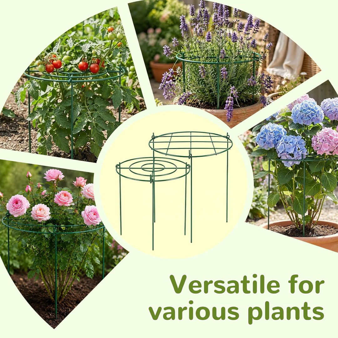 4 Stück Pflanzenstützen Rund, Grüne Metallstützen für Garten mit 3 Beinen, Metall Gartenstützen für
