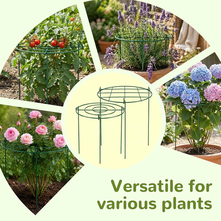 4 Stück Pflanzenstützen Rund, Grüne Metallstützen für Garten mit 3 Beinen, Metall Gartenstützen für