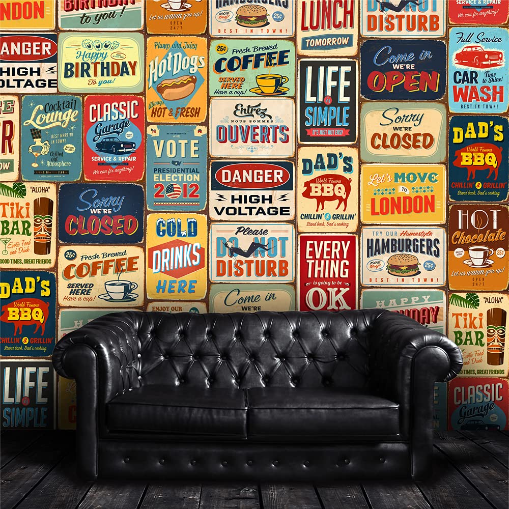 Walplus "Vintage Metall-Zeichen Abnehmbarer Wand Aufkleber Collage, Mehrfarbig, 300 x 280 cm, 2 Stüc