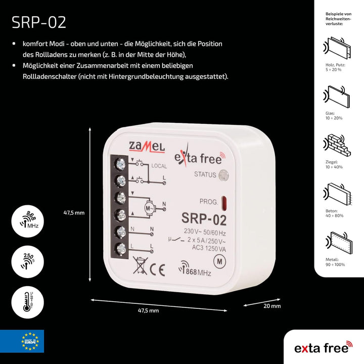 EXTA FREE SRP-02 Funk- Rollladen- Controller, 47,5x47,5x20 mm