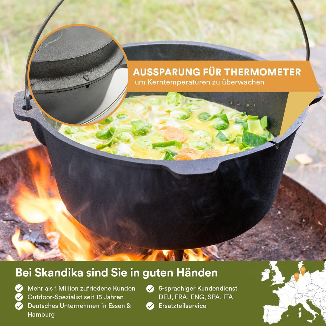 Skandika Dutch Oven Flame Master 7,1 L | Gusseisen Topf zum Kochen, inkl. Rezeptbuch der Sauerländer