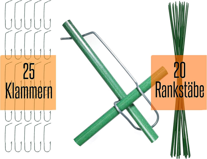 20 unverwüstliche und langlebige Pflanzstäbe aus Glasfaser (GFK) 1 m x 7 mm + 25 Klammern 8-16 mm zu