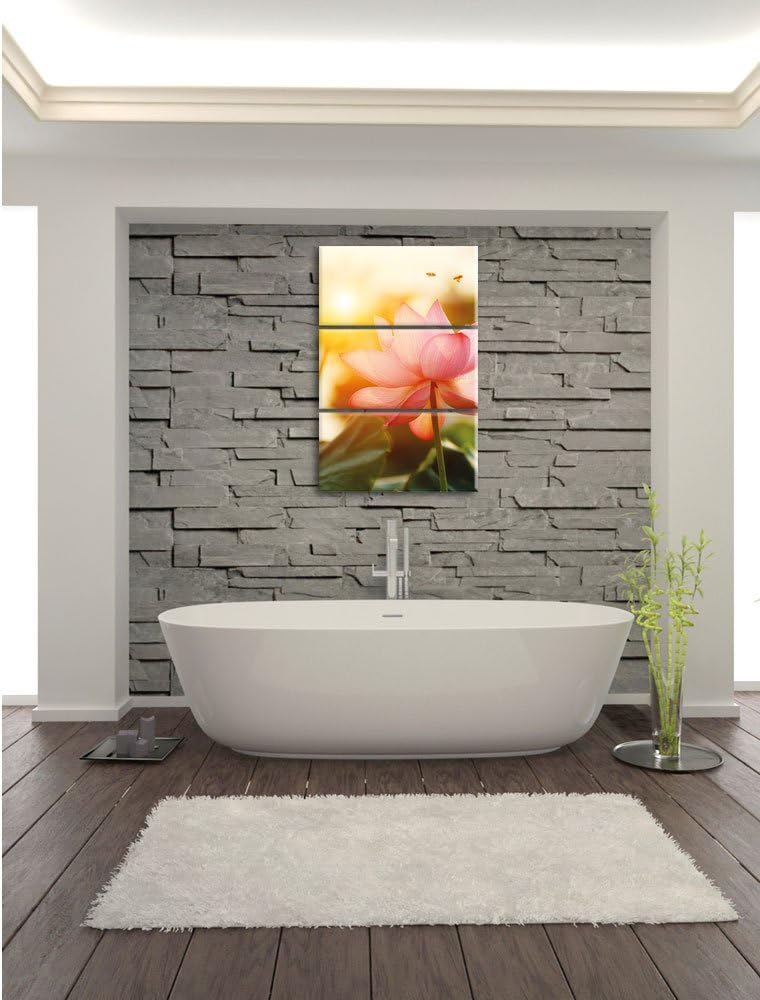 Pixxprint Lotus im Abendlicht als Leinwandbild | Grösse: 3 Teilig (120x80) | Wandbild| Kunstdruck |