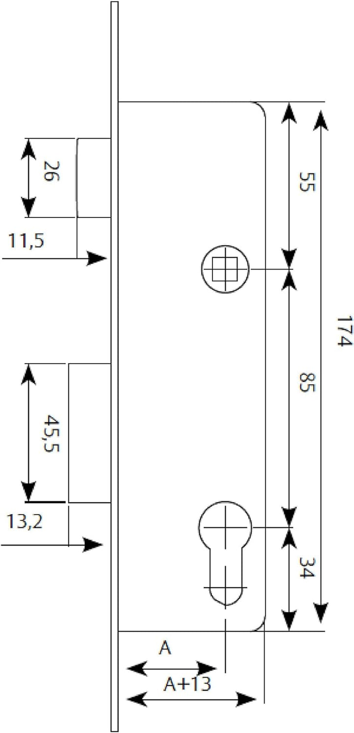 Tesa - Türschloss, 2210E203AI Grau (Rostfrei) Entrada 20 mm 2210E, Grau (Rostfrei) Entrada 20 mm 221