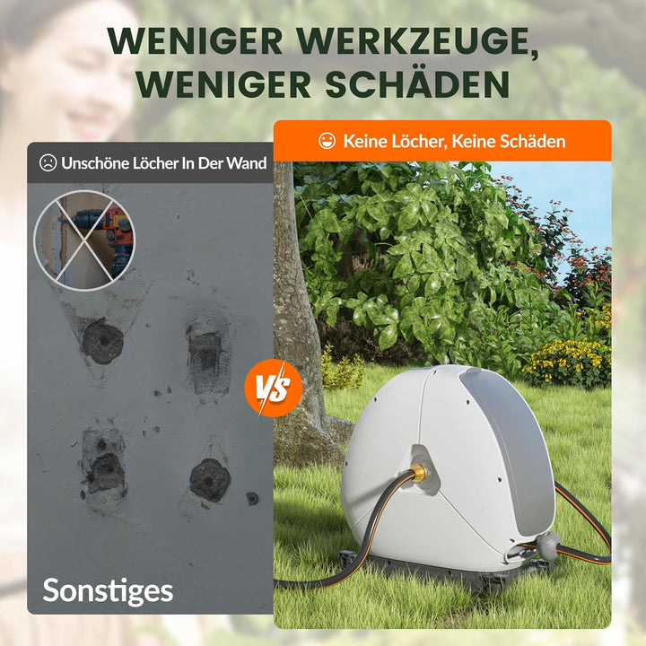 Giraffe Tools Ausziehbare Schlauchtrommel mit 40 m, robuste Bodenmontage, Gartenschlauchtrommel, mit