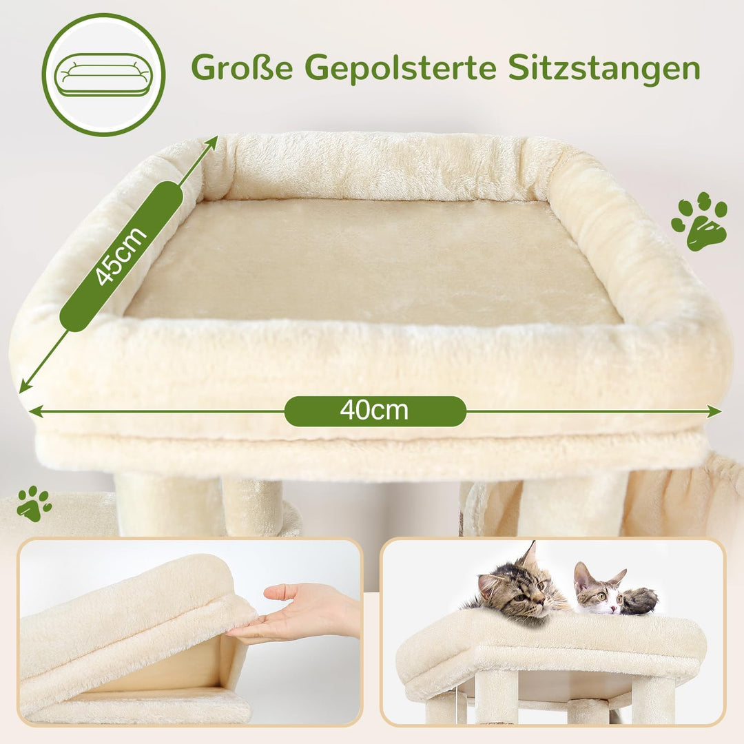 Globlazer Kratzbaum Beige für 3-5 Grosse Katzen 156 cm mit 2 Extragross Katzenhaus 45*40*35CM, Gross