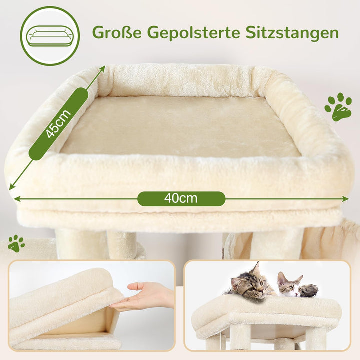 Globlazer Kratzbaum Beige für 3-5 Grosse Katzen 156 cm mit 2 Extragross Katzenhaus 45*40*35CM, Gross