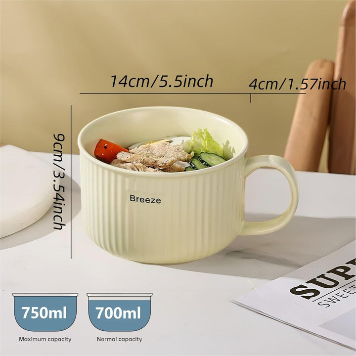 Keramik Suppenschalen mit Griff und Deckel, 750 ml Grosse Suppentasse für Suppe, Instant-Nudel, Müsl