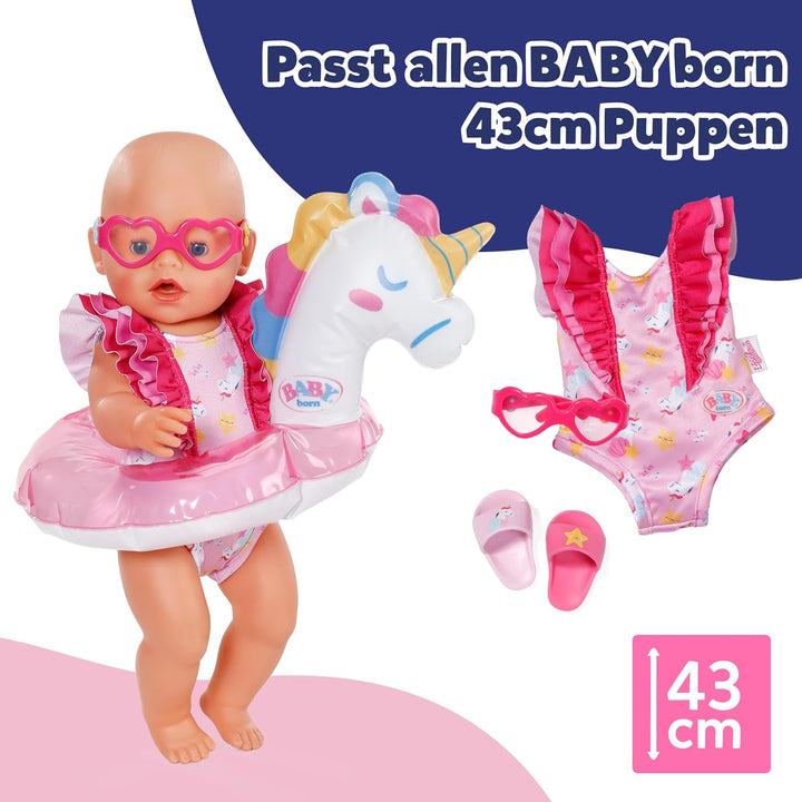 BABY Born Schwimmset Einhorn - Puppenbekleidung für 43cm Puppen inkl. Schwimmreifen, Badeanzug &amp; Son