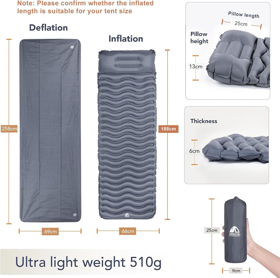 Unigear Camping Isomatte Kleines Packmass, Aufblasbare Luftmatratze Camping, Schlafmatte für Outdoor