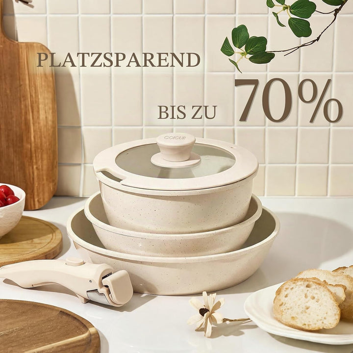 Keramik Topfsets Pfannenset 8 Teilig mit Abnehmbaren Griffen induktionsgeeignet mit Bratpfannen ofen