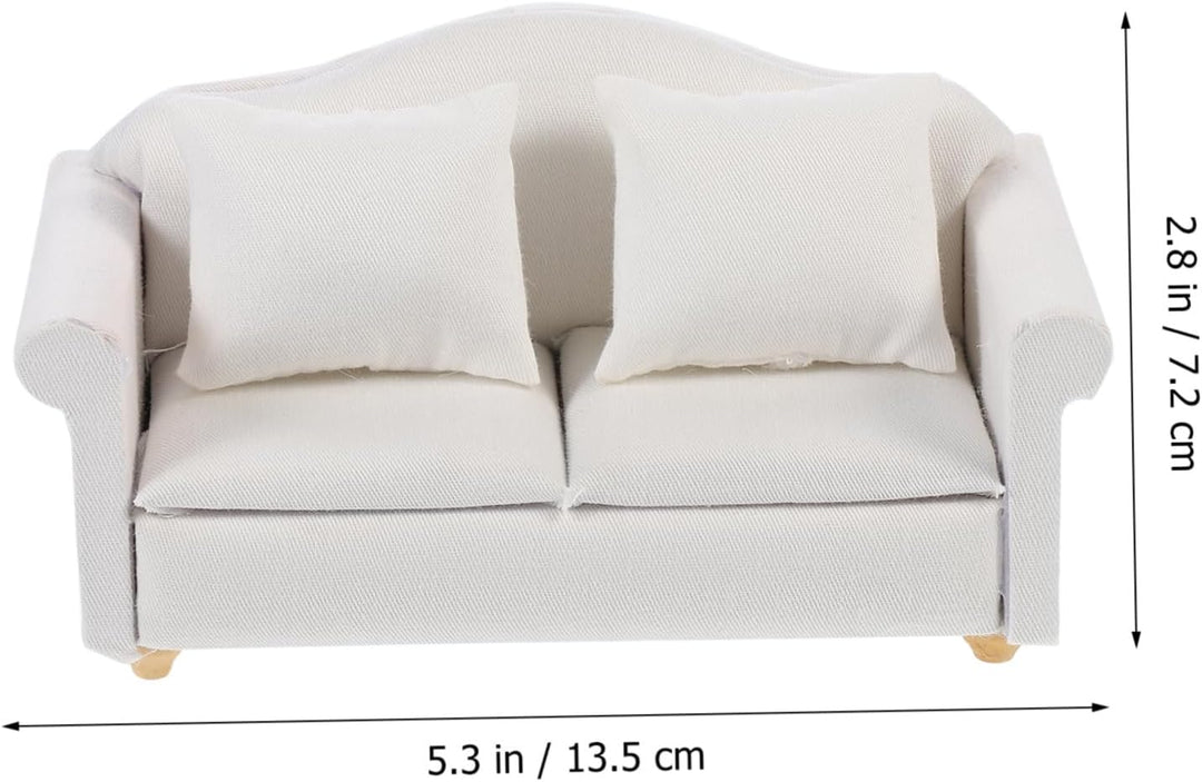 Toyvian Miniatursofa Weiss Stoff Sofa Für Puppenhaus 1:12 Modell Möbel Für DIY Heimdekoration Und Mi