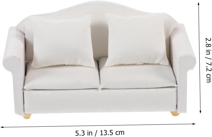Toyvian Miniatursofa Weiss Stoff Sofa Für Puppenhaus 1:12 Modell Möbel Für DIY Heimdekoration Und Mi