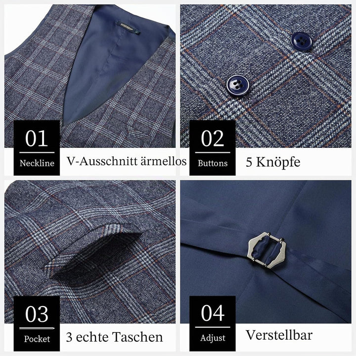 HISDERN Karierte Weste Herren Formale Klassische Weste Baumwolle Hochzeit Hahnentritt Anzugweste M B