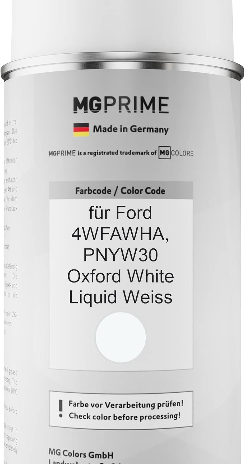 MG PRIME Autolack Sprühdosen Set für Ford 4WFAWHA / PNYW30 Oxford White/Liquid Weiss Basislack Klarl