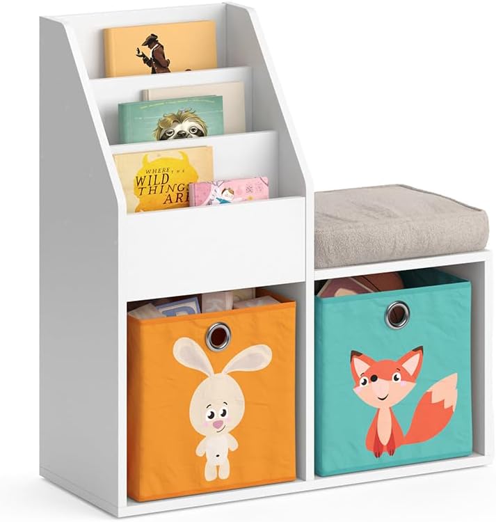 Vicco Kinderregal Luigi, Weiss, 72 x 79 cm Mini, mit 2 Faltboxen Opt.1 Weiss 72x79 mit Faltboxen Fuc
