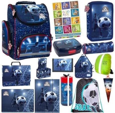 Goldkids - Schulranzen für Jungen und Mädchen, 15er-Set - Schul-Rucksack für Kinder mit Federmäppche