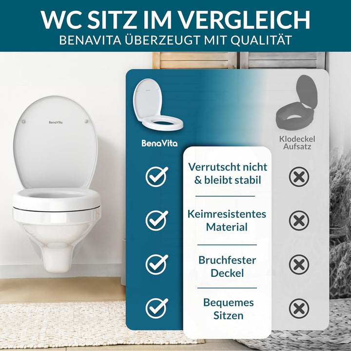 Premium WC Sitzerhöhung 5 cm aus Duroplast - Erhöhter Toilettensitz für bequemes Sitzen inkl. Absenk