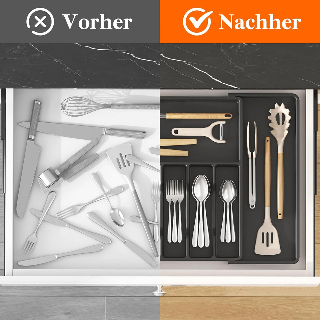 Lifewit Besteckkasten für Schubladen 40 50, verstellbarer Kunststoff Organizer Küche Tiefe 47 cm, Be