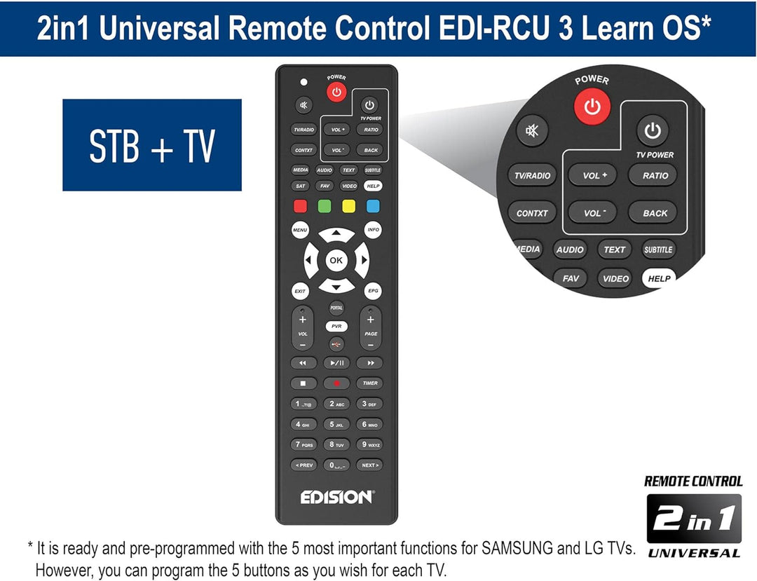 EDISION PING - OTT LINUX RECEIVER H265/HEVC schwarz, Stalker, Xtream, WebTV, Media Player, Wi-Fi on