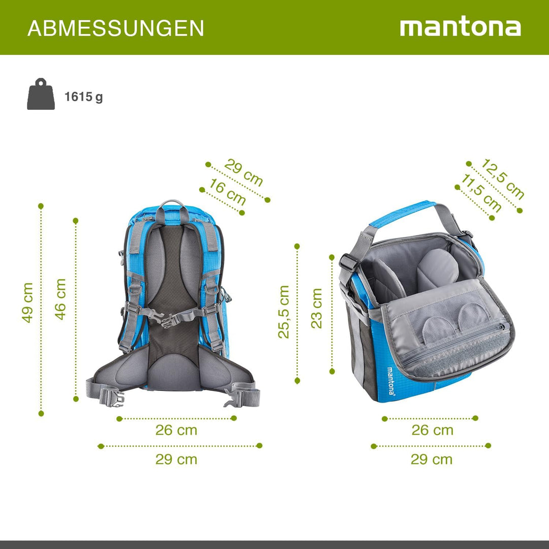 Mantona 20057 Elements Outdoor Rucksack (inkl. Regenschutzhülle, Laptop/Tabletfach, herausnehmbarer