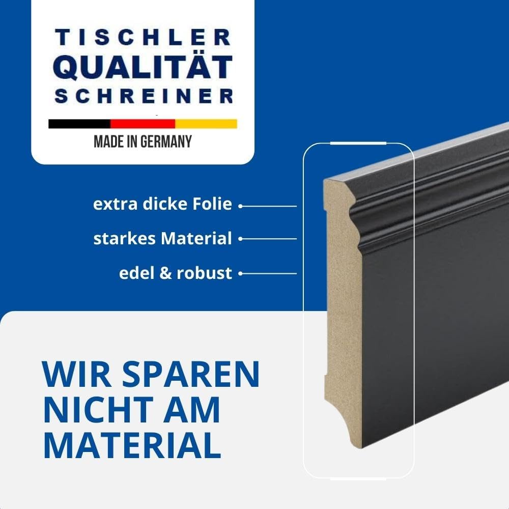 REESE - Sockelleisten - Berliner Profil - SCHWARZ MDF - 100mm - 1 Stück / 2,3lfm - nicht selbstklebe