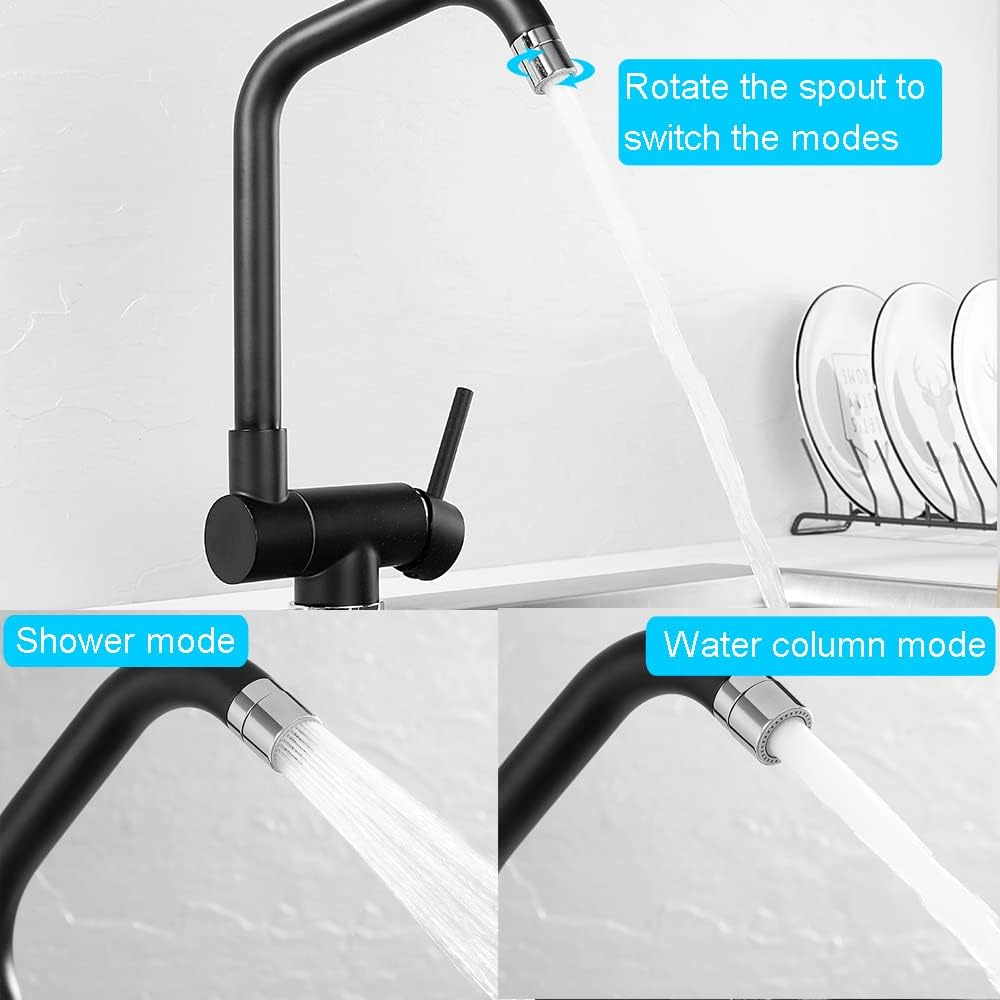 ONECE Vorfenstermontage Küchenarmatur Schwarz, Wasserhahn Küche Klappbar mit 2 Strahlarten, Armatur
