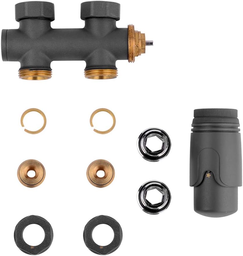 S SIENOC 3/4 bis 1/2 - H-Ventil Chrom Anschlussgarnitur Mittelanschluss/Radiator Valves Thermostat F
