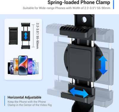 JJC Smartphone Video Rig Fernbedienungs Set mit 6 Kaltschuh Halterungen für iPhone 15 14 13 12 11 Pr