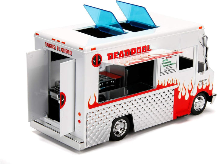 Jada Toys Marvel Deadpool Foodtruck, Auto, Spielzeugauto aus Die-cast, öffnende Türen, Kofferraum &