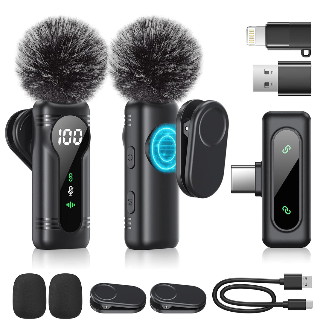 Newmight Kabelloses Lavalier-Mikrofon Dual Set - Plug & Play Clip-on Mic mit Auto Pairing, Magnetisc