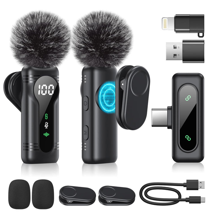 Newmight Kabelloses Lavalier-Mikrofon Dual Set - Plug & Play Clip-on Mic mit Auto Pairing, Magnetisc