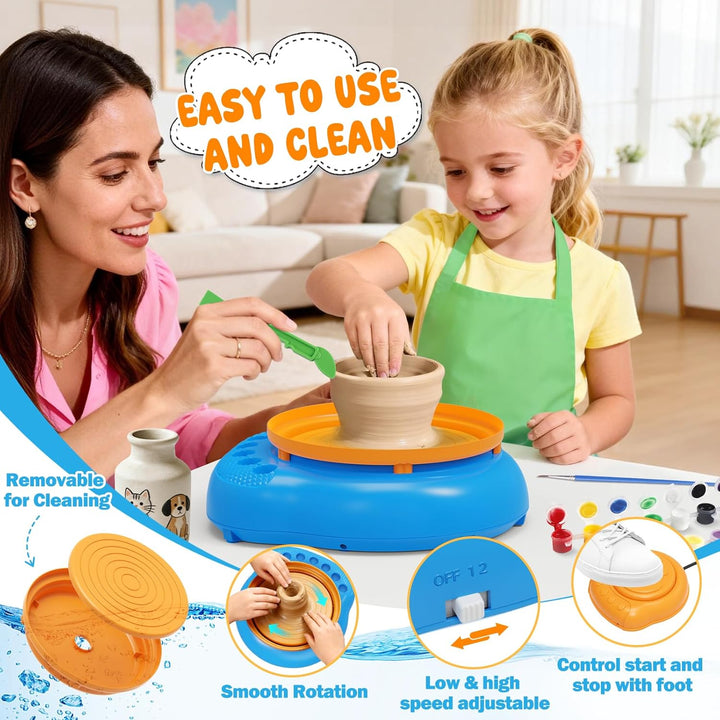 Töpferscheibe Kinder elektrisch,Töpferset 6-12 Jahre mit Ton | Komplettes DIY-Bastelset mit 3x luftt