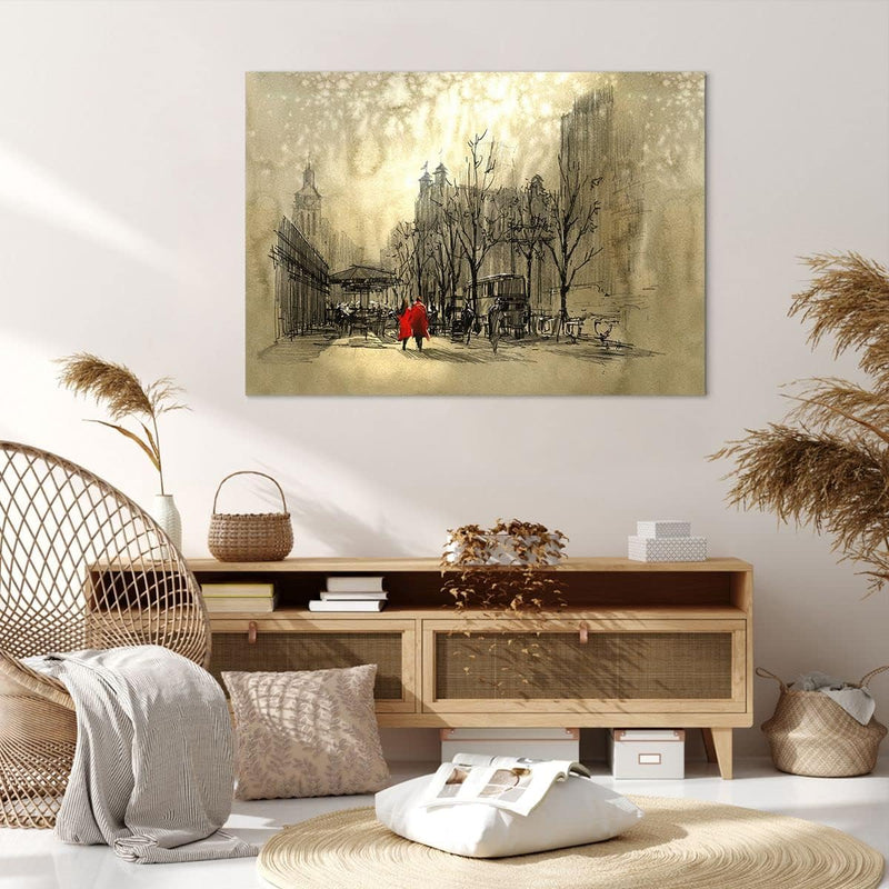 Bilder auf Leinwand 100x70cm Leinwandbild mit Rahmen Stadt Frau Geliebte Gross Wanddeko Bild Schlafz