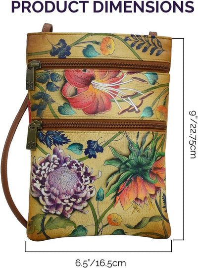 Anuschka Damen Women's Leather Hand Painted Double Zip Travel Crossbody Bag Umhängetasche, Handtasch