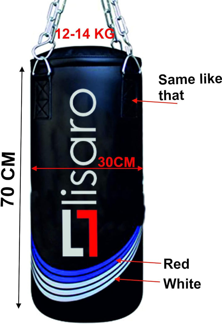 Lisaro Profi Boxsack/Sandsack, Jugend Boxsack, inkl. Vierpunkt-Kette, Size 70 X 30cm, Ca.12 kg gefül
