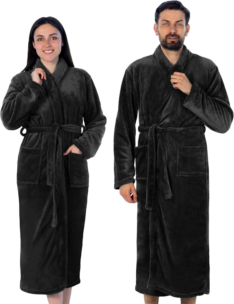 Gräfenstayn® Damen & Herren Kuschelfleece Bademantel ohne Kapuze mit Öko-Tex Standard 100 in Grösse