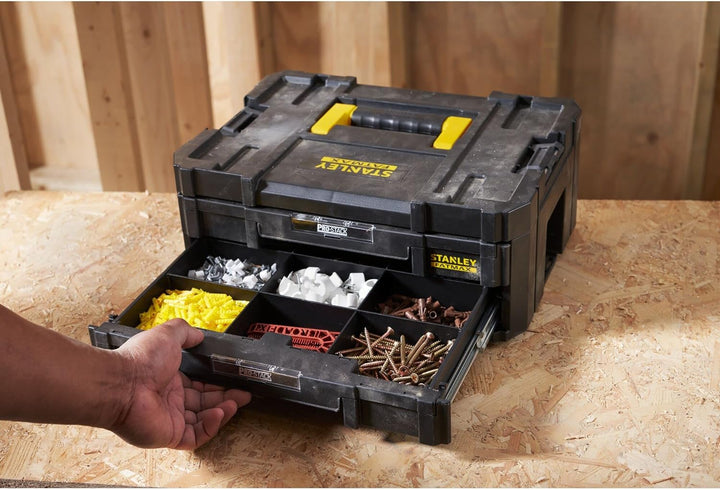 Stanley FatMax Werkzeugkoffer / Werkzeugkasten TSTAK VI, 8L Fassungsvermögen, mit 2 Schubladen und O