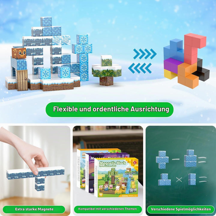 Kryzomat Magnetische Bausteine, Magnetbausteine 100 PCS für 3+ Jahre Alt, Magnetic Blocks Spielzeug-