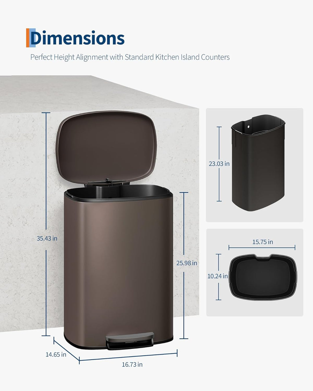 GarveeHome 50 Liter- und 10 Liter-Metallmülleimer-Set, rostfreier Küchen Mülleimer mit Deckel, pedal